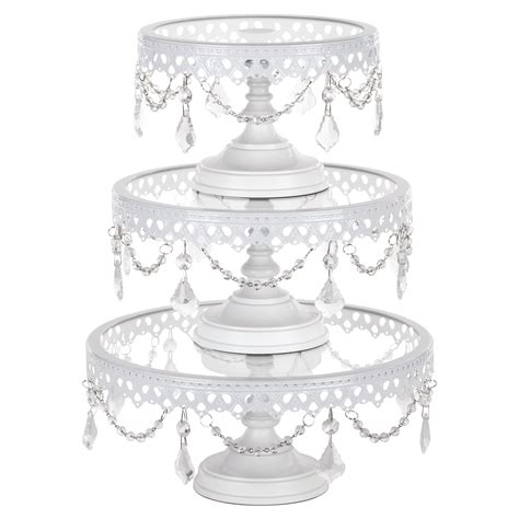 Amalfi Décor 3-Piece Glass Top Crystal Cake Stand Set (White ...