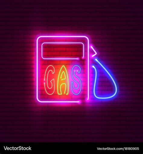 Gas station neon sign on brick wall vintage Vector Image