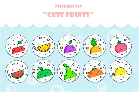 Cute Fruits! Stickers set ~ Graphics ~ Creative Market