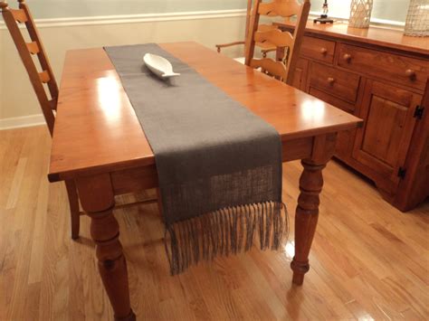 Burlap Table Runner with Fringe Your Size and Color Gray Table