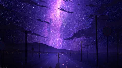 Starry Stars Night Sky Anime 4K #6500f Wallpaper PC Desktop