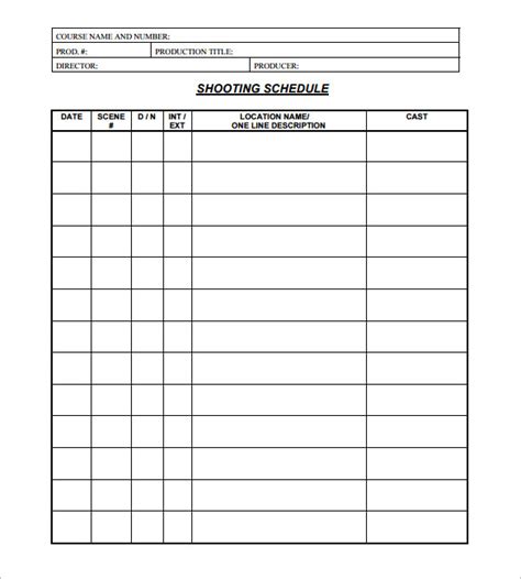 Production Schedule Template Film – printable schedule template