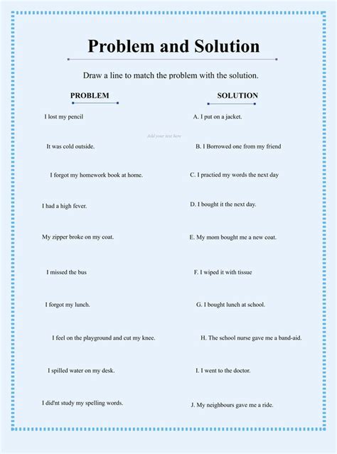 Problem Solution Worksheet | Problem and solution, Problem solving ...