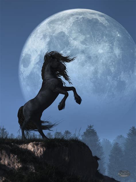 Dark Horse And Full Moon Digital Art by Daniel Eskridge