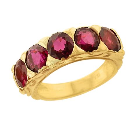 Victorian Ruby and Diamond Five-Stone Ring in 18 Karat Yellow Gold at 1stDibs