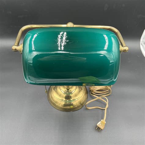 ANTIQUE BRASS GREEN GLASS SHADE BANKERS DESK LAMP ADJUSTABLE | eBay