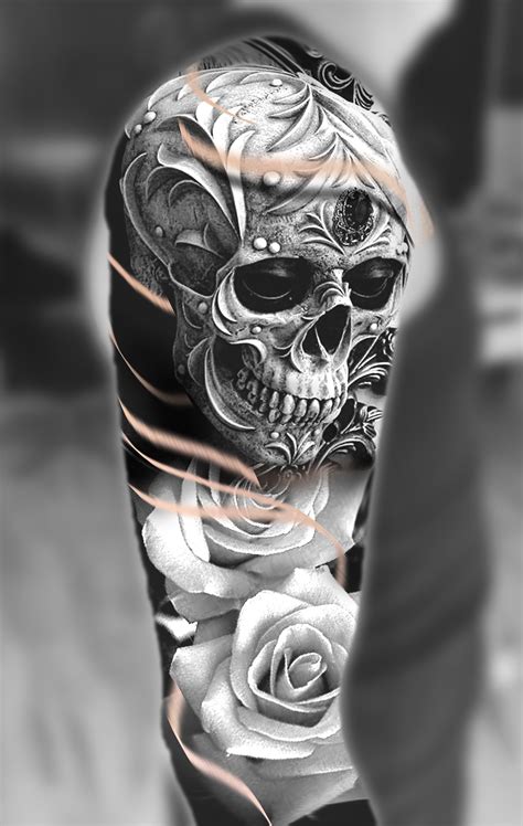 [Get 18+] Skull And Rose Tattoo Black And Grey