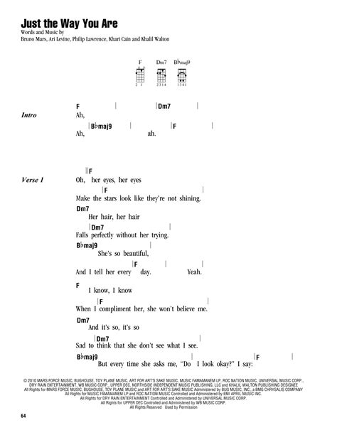 Just The Way You Are by Bruno Mars Sheet Music for Ukulele Chords ...