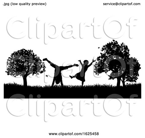 Little Kids Playing in Park Outdoors Silhouette by AtStockIllustration #1625458