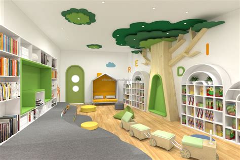 Pre School Furniture Set Kids Library Room Bookshelf Furniture Setup ...