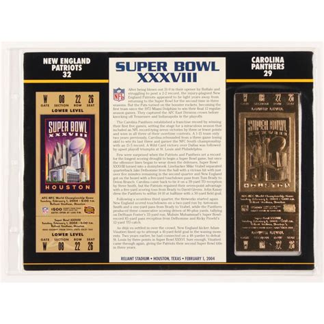 2004 Commemorative Super Bowl XXXVIII Card with Ticket: Patriots vs ...