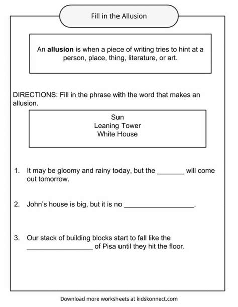 Allusion Examples, Definition and Worksheets | KidsKonnect | Allusion ...