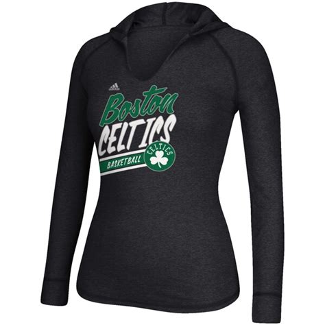 Women's Boston Celtics adidas Black Stripe Slant Long Sleeve Hooded T ...