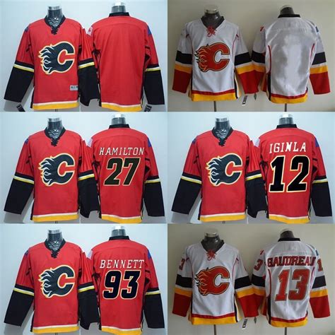 2018 Customized Calgary Flames Jerseys Hockey Jerseys Iginla#12 Hamilton#27 Bennett#93 Any Name ...