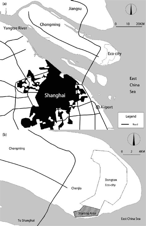 Proposed area of Dongtan eco-city: (a) location of Dongtan, and (b ...