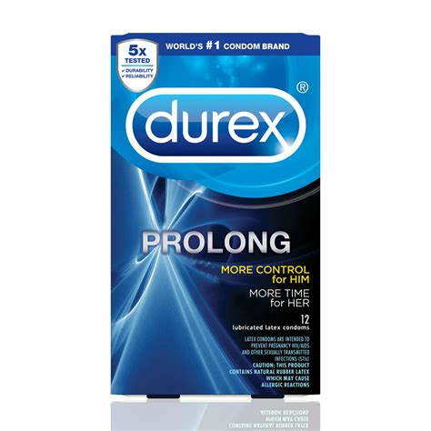 Durex Prolong Condoms, Ultra Fine, Ribbed, Dotted with Delay Lubricant Natural Rubber Latex ...