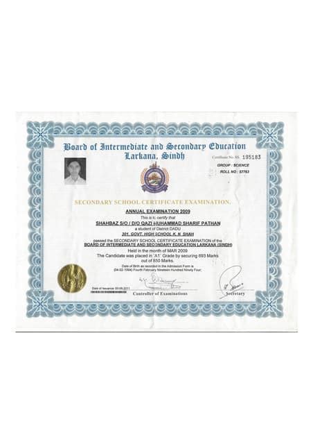 Matriculation Certificate | PDF