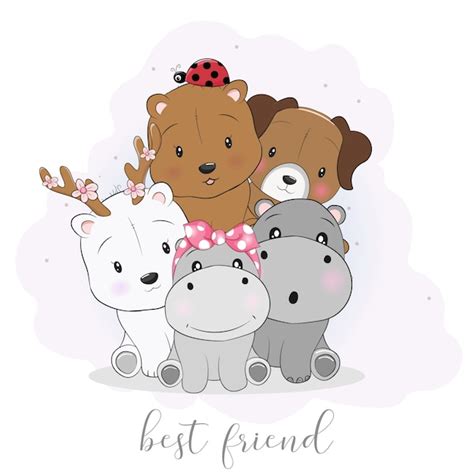 Premium Vector | Cute best friend cartoon animals