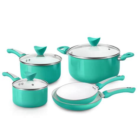 FGY 8 Piece Pots Pans Nonstick Ceramic Coating Cookware Set with Induction Bottom (Green ...