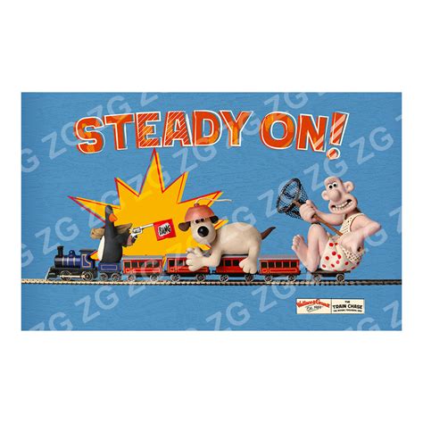 PMAA 3099 Wallace & Gromit - Train Chase (Blue) - Background Colour: Grey - Text Colour: Multi ...