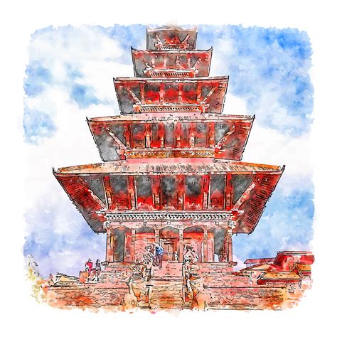 Bhaktapur Durbar Square Watercolor sketch hand drawn illustration 11185606 Vector Art at Vecteezy