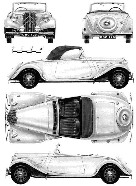 Citroën Traction Avant 1939 Blueprint - Download free blueprint for 3D modeling