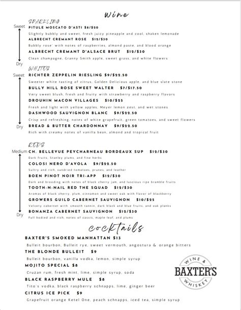 Menu – Baxter's Wine and Whiskey