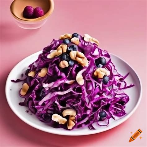 Red cabbage salad with raspberry, blueberry, mayonnaise and walnuts on ...