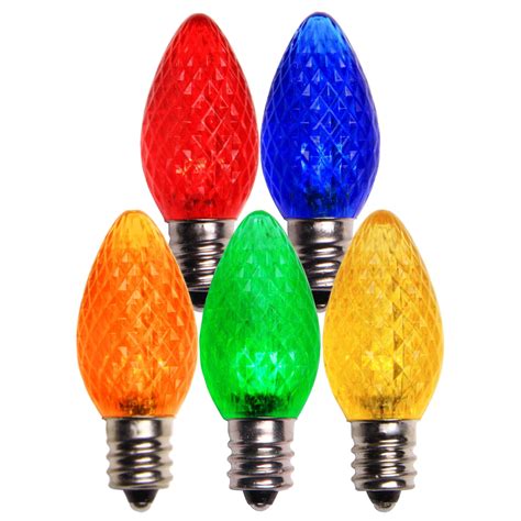 Holiday Lighting Outlet LED Faceted C7 Multi Replacement Christmas Light Bulbs for E12 Sockets ...