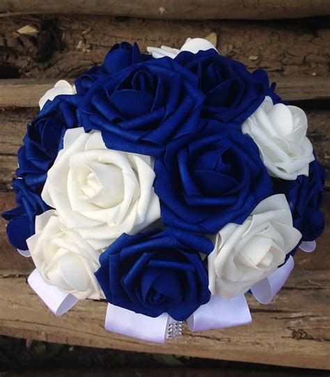 Royal Blue Bouquet White Bridal Bouquet Artificial Flower | Etsy | Blue ...