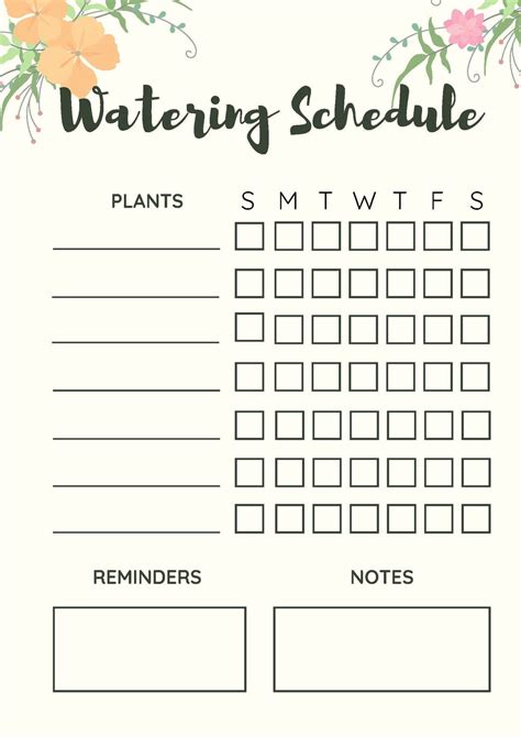 Printable Plant Watering Schedule Chart - Etsy