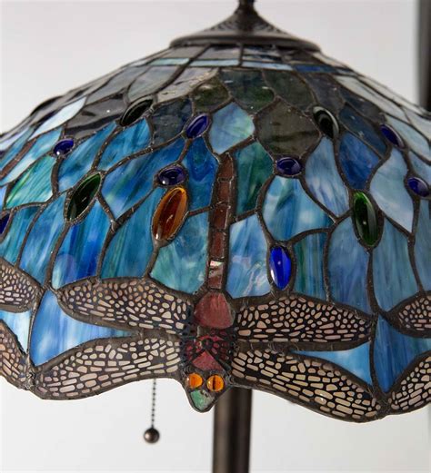 Tiffany-Style Stained Glass Floor Lamp with Dragonfly Motif and Metal Base | Wind and Weather