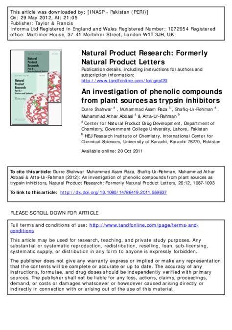 (PDF) An investigation of phenolic compounds from plant sources as trypsin inhibitors | Muhammad ...