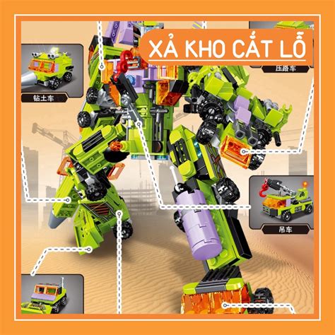 [hot] Bộ xếp hình lego xe công trình, lắp ráp siêu robot, lego xe lu ...