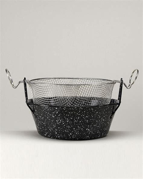 ENAMEL DEEP FRYER PAN WITH ALUMINUM FRYING BASKET - Home Worth