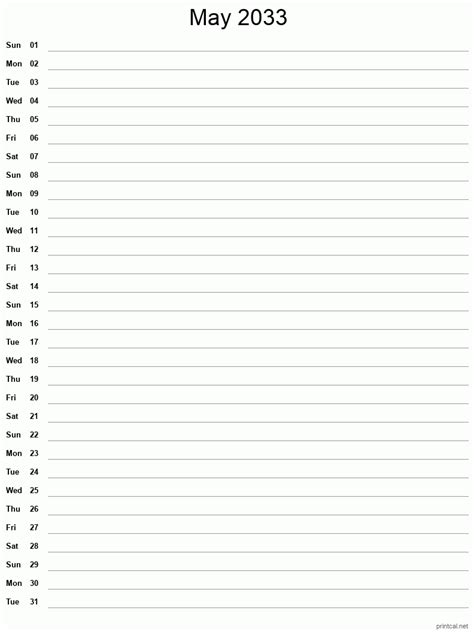 Printable May 2033 Calendar | Free Printable Calendars