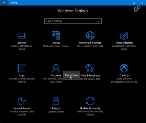 How to Pin Individual Windows 10 Settings to the Start Menu