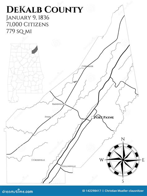 Map of DeKalb County in Alabama Stock Vector - Illustration of gray ...