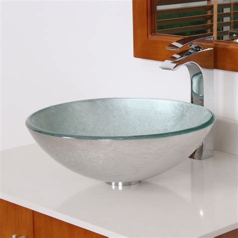 ELITE 1308 Modern Tempered Glass Bathroom Vessel Sink With Silver Wrinkles Patte Bathroom sinks ...