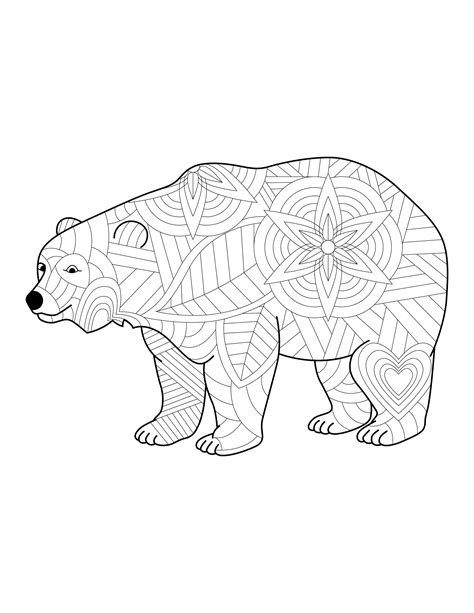 Polar Bear Coloring Page/ Zen Coloring/ Digital Download Coloring Page/ Instant Download ...