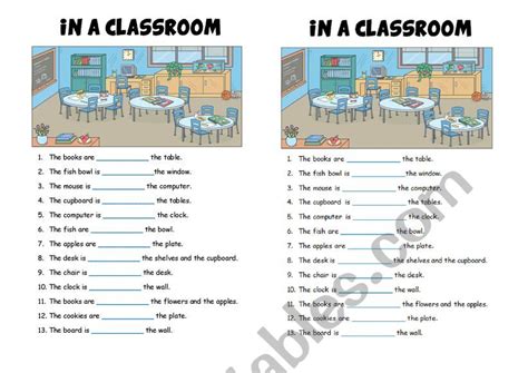 In the classroom - prepositions - ESL worksheet by Clem14