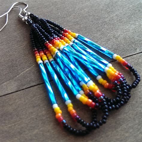 Native American beaded earrings black and turquoise