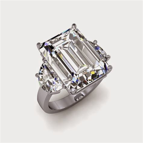 DIAMONDS: 11.5 ct Natural Emerald cut 3-Stone Diamond Engagement Ring VS1-I GIA