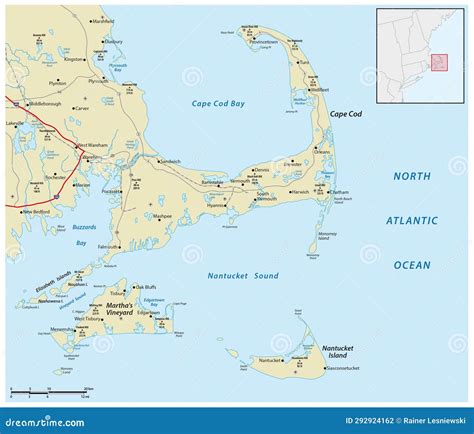 Map Of Marthas Vineyard In The US State Of Massachusetts Kopie Vector ...