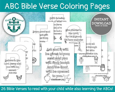 ABC Bible Verse Coloring Pages Printable Bible Coloring Pages | Etsy