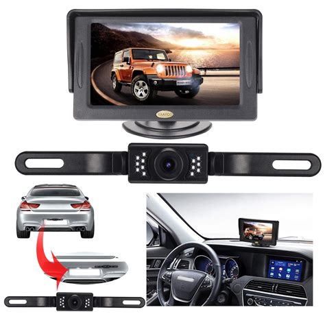 Backup Camera and Monitor Kit for Car,Universal Wired Waterproof Rear-View License Plate Car ...