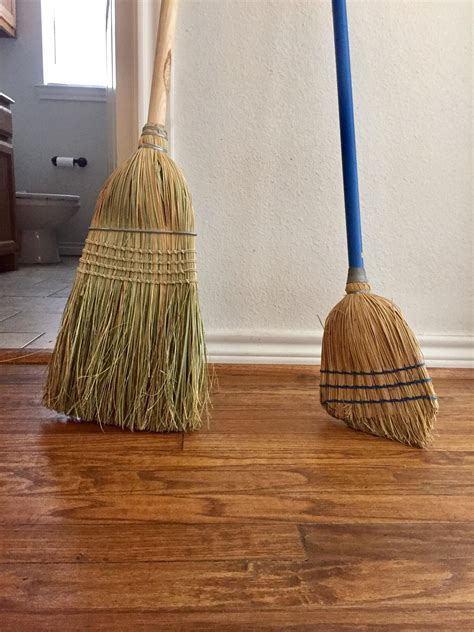 The wear on my old corn straw broom after 10 years of just sweeping a wooden floor. Sweeping ...