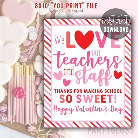 Teacher Appreciation Print Valentine's Day School Staff PTO PTA Breakroom Faculty Treat Sign ...