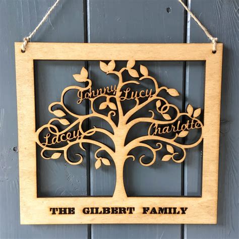 Personalised Wooden Family Tree Wall Art Family Names Cut - Etsy