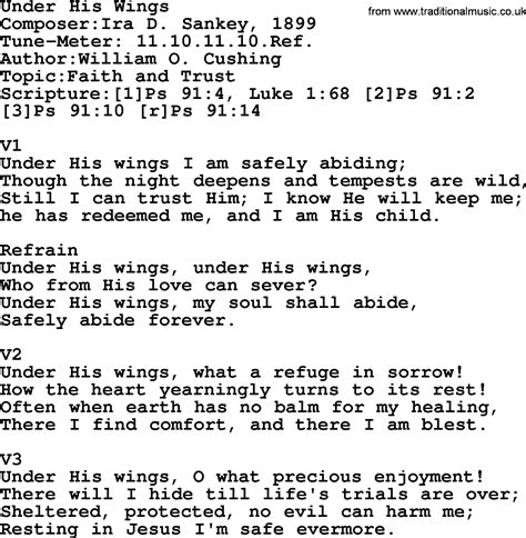 Adventist Hymn: Under His Wings - Christian Song lyrics, with PDF
